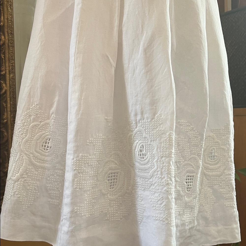 Laureen Ralph Lauren White Linen A-Line Dress w/Pleats & Embroidered detail 14 - Picture 10 of 17